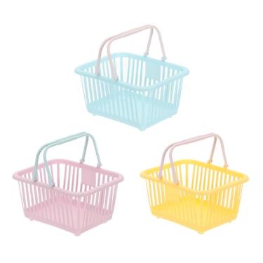 Imagem de PATIKIL Mini cesta de compras com 3 peças, pequena cesta de plástico, mini cesta de armazenamento com alças, organizador de água filtrada para organizar brinquedos, ovos, frutas, lanches, azul, roxo