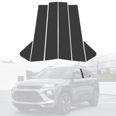 Imagem de LANZMYAN Kit de acabamento de janela B+C de pilar compatível com Chevrolet, conjunto de adesivos de molduras de pilar de porta adesivo decorativo de vinil para Trailblazer 2021-2023 (fibra de carbono)