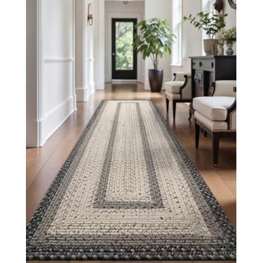 Imagem de LUMI Tapete de corredor antiderrapante para corredor, tapete rústico natural de 9,5 x 18 m, sem queda, tapete de área trançado para casa de fazenda, interior de alto tráfego para sala de estar