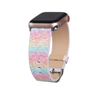 Imagem de JOHIPI Pulseira Bling Compatível Com Apple Watch 38 Mm, 40 41 42 44 45 46 Mm E 49 Ultra 2/1, De Couro Brilhante Para Iwatch Série 10, 9, 8 Se, 7, 6, 5, 4, 3, 2, 1 (Amarela)