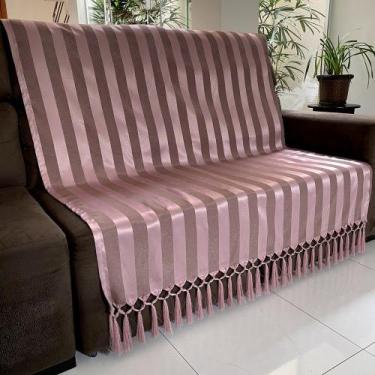 Imagem de Manta Para Sofá em Tecido Jacquard Listrado Rosa Retrô 190x140cm - Sua