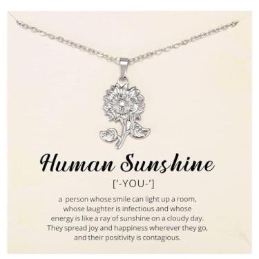 Imagem de Kvekstio Colar de girassol/abelha presente para mulheres – Positividade amizade aniversário formatura joia para amigos da família, Medium, Aço inoxidável, Sem Pedra Preciosa