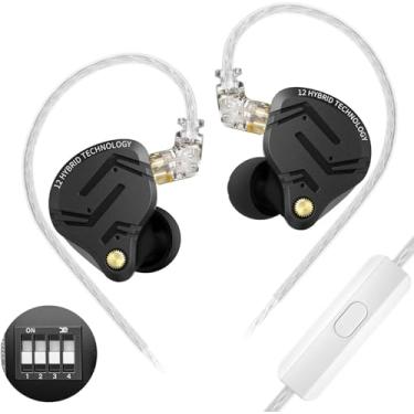 Imagem de KZ ZS12 PRO X Fones de ouvido com fio para jogos com microfone, driver híbrido 5BA+1DD fones de ouvido KZ com interruptor de ajuste de 4 níveis, cavidade de metal, cabo IEM de 2 pinos para palco de