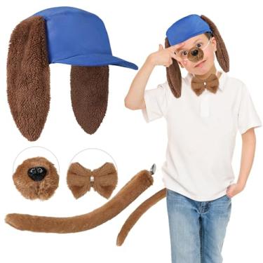 Imagem de Fantasia de cachorro para crianças com orelhas e nariz gravata borboleta cauda adulto fantasia de Halloween azul