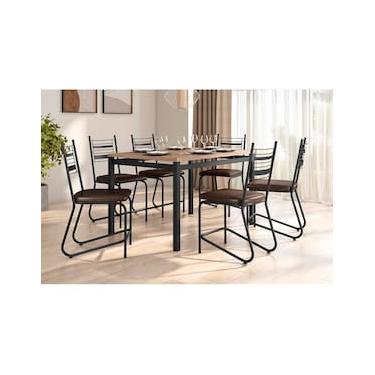 Imagem de Conjunto Mesa Jantar 6 Cadeiras Fabone Kieve Aço Carbono Corano Cobre Mesa Retangular 136x80