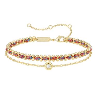 Imagem de KissYan Pulseira de ouro para mulheres, pulseira esportiva em camadas, pulseira de elos banhados a ouro 14K, presente atlético feito à mão para o dia dos namorados, One Size, Metal, Sem Pedra Preciosa