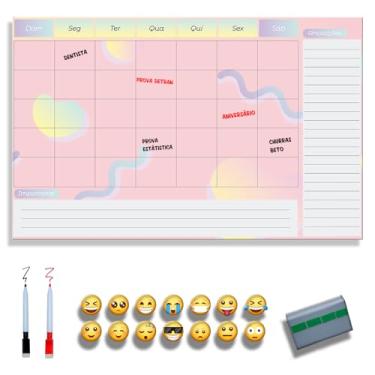 Imagem de Quadro Lousa Planejador Mensal/Planejamento Semanal/Planner/Planner Parede 40x60 Metal - Quadro Branco 2 canetas e 12 imãs (ROSA, 45x70)
