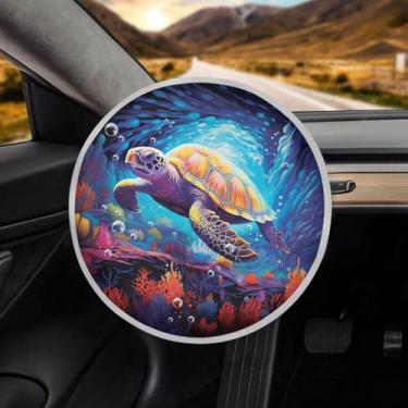 Imagem de Dreaweet Capa de proteção solar para volante, tartaruga, anticalor, acessórios de volante de carro de 43 cm, para-sol para volante automático, ajuste universal para a maioria dos carros, SUV
