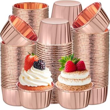 Imagem de Gandeer Pacote com 300 copos de cupcake dourados, champanhe, forros descartáveis para muffins, embalagens de 100 ml, papel de alumínio, mini metálico, descartável, festa, casamento, festival