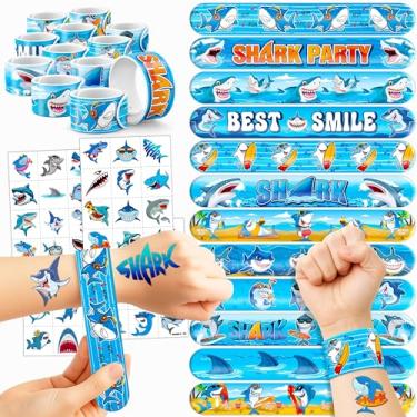 Imagem de 48 adesivos de tatuagens temporárias de tubarão, 24 peças, 24 peças, pulseiras perfeitas para chás de bebê temáticos de aniversário ou recompensas de sala de aula, decoração ideal e presentes para