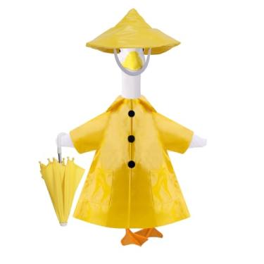 Imagem de BOXOB 3pçs Conjunto de Roupa Para Ganso Varanda, Capa Chuva Amarela com Chapéu e Guarda-Chuva 58,42cm Roupas Ganso Concreto Fantasia Para Verão Estatuas Exterior Gramado Jardim