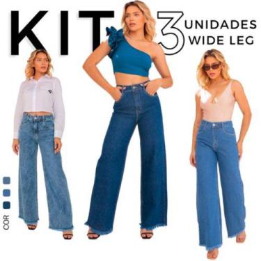 Imagem de Kit 3 Calças Wide Leg Feminina Tecido Leve - Ababil, 42-44-46