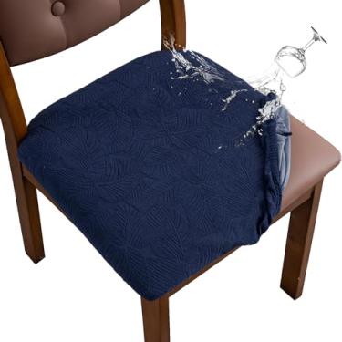 Imagem de YUEANG Capa de assento de cadeira impermeável para sala de jantar - conjunto de 6 capas protetoras de assento de cadeira de cozinha para banquete de restaurante em casa (azul marinho, grande)