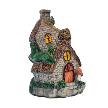 Imagem de oshhni Enfeite de casa de vila natalina, estatueta de resina iluminada, decoração de natal, miniatura de mesa para quarto de casamento