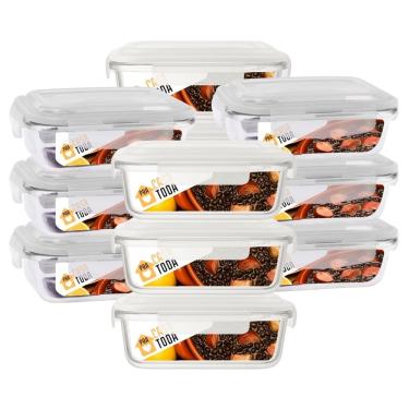 Imagem de Conjunto 12 Potes Vidro Retangular 1040ml Com Tampa Marmitas Fitness