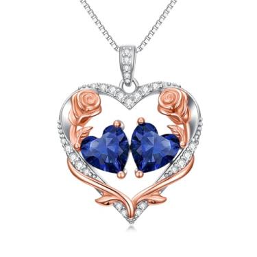 Imagem de Zoeniya Colar de coração rosa para mulheres banhado a ouro branco 18 k 12 meses com pedra do mês de nascimento, presente de aniversário e Natal para sua esposa, namorada, 25mm, base, Zircônia cúbica