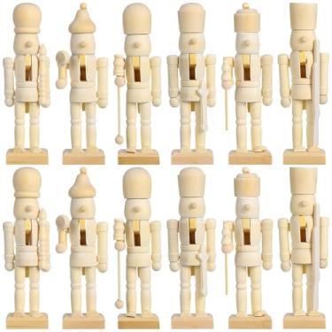 Imagem de SEWACC 12 peças de quebra-nozes de Natal inacabados, 11,8 cm, bonecos de soldado quebra-nozes de madeira sem pintura, para artesanato, decorações de Natal, estilo aleatório
