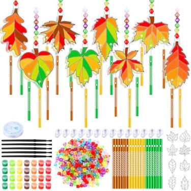 Imagem de VioraWhite 24 conjuntos de apanhadores de sol de outono folha de bordo sinos de vento, kits de arte para janela, apanhadores de sol, sinos de vento, ornamentos a granel, kits de pintura para meninos e
