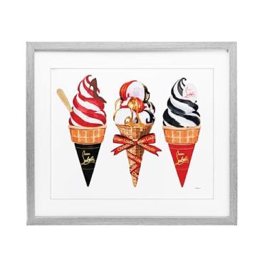 Imagem de Stupell Industries Cones de sorvete vermelhos e pretos impressão emoldurada cinza design sob vidro por Amanda Greenwood, 13 x 16