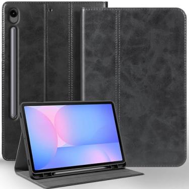 Imagem de NANRUIL Capa protetora para Samsung Galaxy Tab S10 FE Plus+ de 13 polegadas com suporte para caneta S 2025 (modelo: SM-X620/X626) capa protetora de couro genuíno, preta