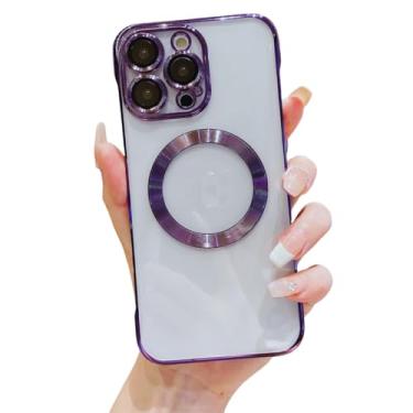Imagem de Capa Case Anti-Impacto Transparente de Silicone Magnética Para iPhone 14 Pro (Roxo)