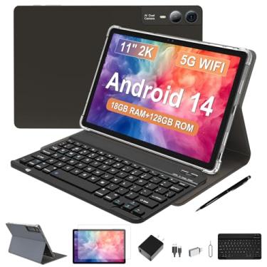 Imagem de FESABOLE Tablet Android 14 de 11 polegadas 2025, 18 GB de RAM, 128 GB de ROM, expansão de 1 TB, tela 2K, T616 Octa-Core, WiFi 5G, câmera de 13 MP + 5 MP + 5 MP, GPS, 9000 mAh, tablet com teclado/capa