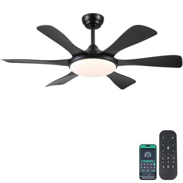 Imagem de Surtime Ventiladores de teto com luzes-47 Ventilador de teto baixo perfil com luz e controle remoto/aplicativo, montagem embutida, DC reversível, ventilador de teto preto regulável de LED para quarto