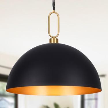 Imagem de CWarmozy Luminária pendente vintage para casa de fazenda de 69 cm, preto e dourado, lustre de cúpula grande para ilha de cozinha, corredor, sala de jantar, quarto