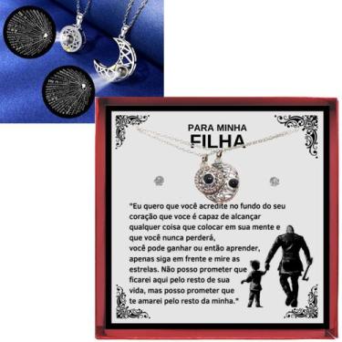 Imagem de Colar Filha Projeção Eu Te Amo 100 Idiomas Sol e Lua Magnético 2 em 1 