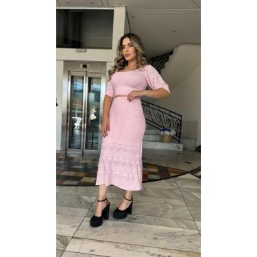 Imagem de Conjunto Tricô Blusa Manga Curta + Saia Longa Rendada - Via Moderna Tr