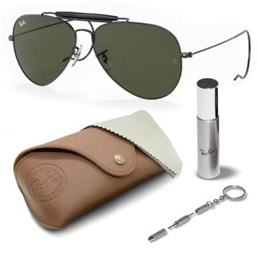 Imagem de Ray-Ban RB3030 OUTDOORSMAN Óculos de sol em forma de piloto para homens e mulheres com kit oficial RAYBAN Eyewear, Armação preta polida | Lente verde G-15, 58 mm