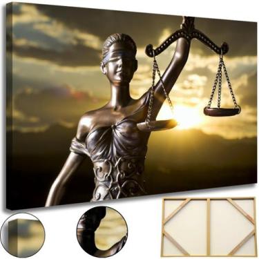 Imagem de Quadro Justiça Direito Advocacia Tela Premium Tecido e Madeira Grande 