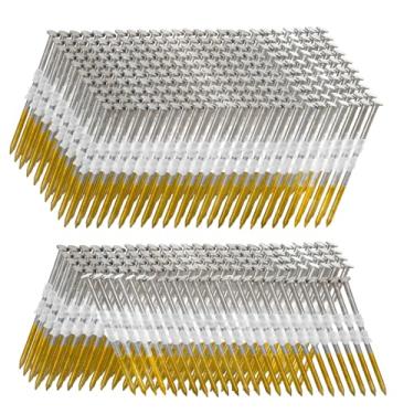 Imagem de SITLDY Pregos de moldura de 21 graus, 500 unidades, haste de anel de 3 polegadas x 0,30 cm, cabeça redonda completa galvanizada a quente, para pregador elétrico pneumático de 20 a 22 graus