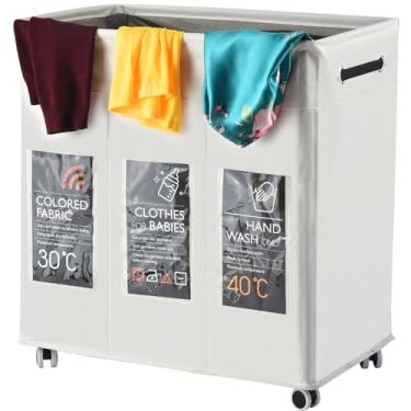 Imagem de Haundry Cesto de roupa suja com rodas, cestas de roupa sujas dobráveis, cesto de roupa suja com alças, rodas removíveis, cesto de roupa suja para banheiro, dormitório, quarto, branco, 140L