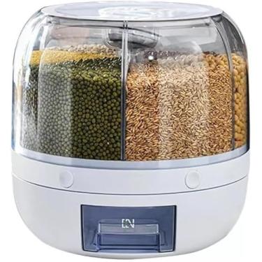 Imagem de Dispenser Giratório de Grãos 6 Divisórias 360° com Tampa Hermética para Arroz e Cereais