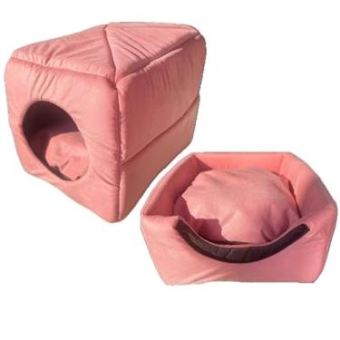 Imagem de Cama para animais de estimação 2 em 1 para cães e gatos (com almofada) (SUEDE TOCA ROSE,M 40X45)
