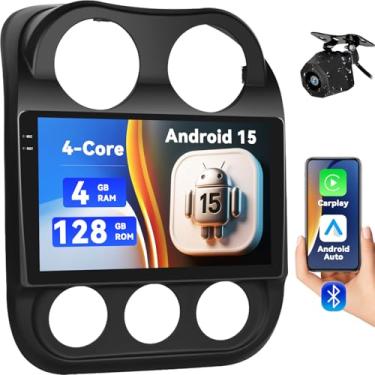 Imagem de [4 + 128 GB] Estéreo automotivo Android 15 para Jeep Patriot Compass 2010 2011 2012 2013 2014 2015 2016 com tela CarPlay Android Auto, rádio veicular com tela de 10,1 polegadas com Bluetooth GPS WiFi