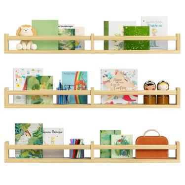 Imagem de Prateleiras flutuantes de livros de berçário Harwaya Natural Wood, pac