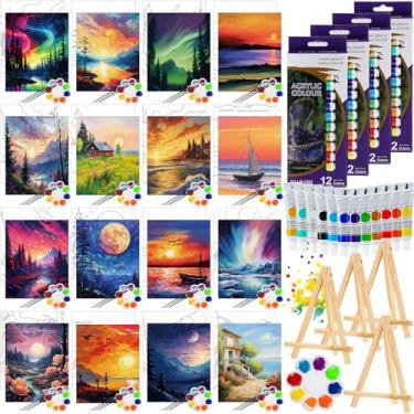 Imagem de Zhanmai 88 peças de tela pré-desenhada de 20 x 25 cm para kit de pintura, tela pré-esticada para beber e pintar lembrancinhas de festa, faça você mesmo, presentes de aniversário para adultos (paisagem