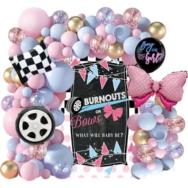 Imagem de Decorações de revelação de gênero Burnouts ou arcos - Decorações reveladoras de gênero de arcos ou burnouts, kit de suprimentos de festa com balões de menino ou menina, o que será o bebê azul ou rosa
