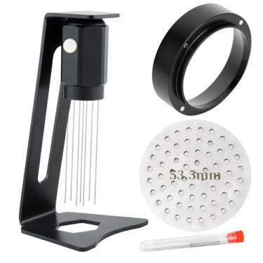 Imagem de Ferramenta de café expresso WDT de 53,5 mm - Ferramenta de distribuição de agitador expresso com ímãs e suporte, funil de dosagem de 54 mm e tela de disco | Serve para máquinas de café expresso