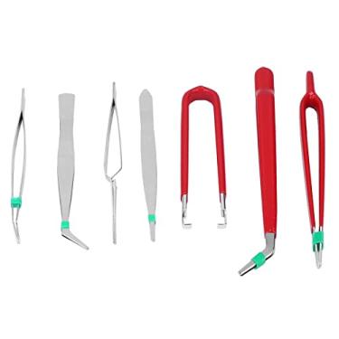 Imagem de Tweezers anti -estática profissional Conjunto de 7pcs Kit de ferramentas manuais de trabalho de precisão para reparo eletrônico Manutenção placa de circuito Red Chrome Silver