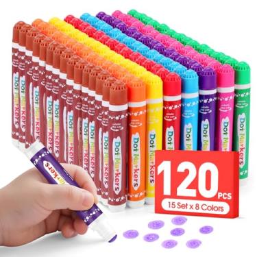 Imagem de FUMILE 120 marcadores de pontos em 8 cores. Marcadores de bingo a granel para crianças, marcadores de bingo laváveis, suprimentos de bingo, tinta de bolinhas para materiais de pintura, desenho