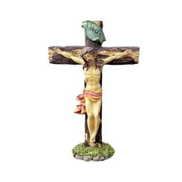 Imagem de Almencla Estatueta de crucifixo de Jesus, estatueta religiosa em oração, cruz de parede com crucifixo católico para armário, quintal, casa, área externa