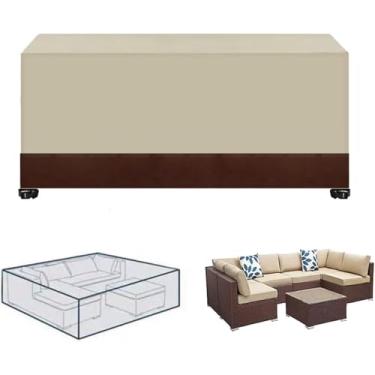 Imagem de Ja Garde Furiture Covers 250 * 110 * 90cm Impermeável Rectagular Outdoor Furiture Cover Para Cadeiras De Mesa Ratta Furiture Covers Grande Cobertura De Pátio, Beige+curry, 325 * 208 * 58cm