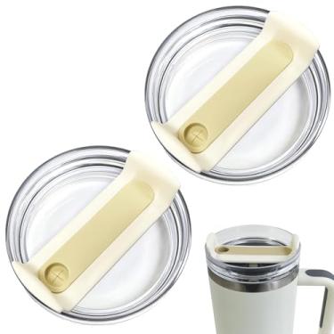 Imagem de EXQUILEG Tampas de copo de 1,134 g adequadas para copo Stanley, tampas de substituição transparentes adequadas para copo Stanley Adventure Quencher de viagem de 1,18 L, tampa de copo à prova de derramamento para acessórios Stanley Cup (pacote com 2, creme)