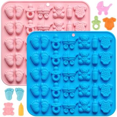 Imagem de JOERSH Pacote com 2 moldes de chocolate para chá de bebê, mamadeira, chupeta, carrinho de bebê, molde em forma de urso, moldes de doces tamanho mordida para decoração de bolo de festa de chá de bebê