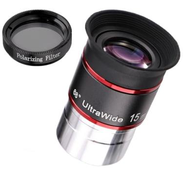 Imagem de Starboosa Lente ocular de telescópio ultra grande angular de 68° de 15 mm com filtro polarizador – ocular HD de 3,2 cm atualizada e conjunto de filtros redutores de brilho – Ótica totalmente