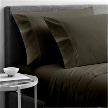 Imagem de Cottingon Jogo de lençol Queen com 4 peças, 100% algodão egípcio extra longo, macio camper Queen, cabe em colchões de até 40,6 cm de profundidade 152 cm x 203 cm, cinza escuro