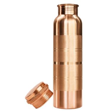 Imagem de ENX Garrafa de água de cobre puro para uso diário | Copos ayurvédicos à prova de vazamento | Capacidade de 1 litro (toque prateado)